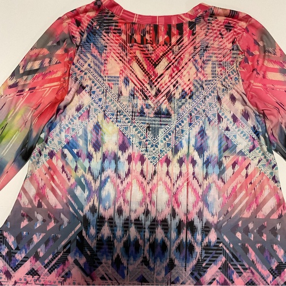 One World Women’s Top Colorful Stained Glass Geometric W/Rhinestones Cro… - Picture 3 of 11